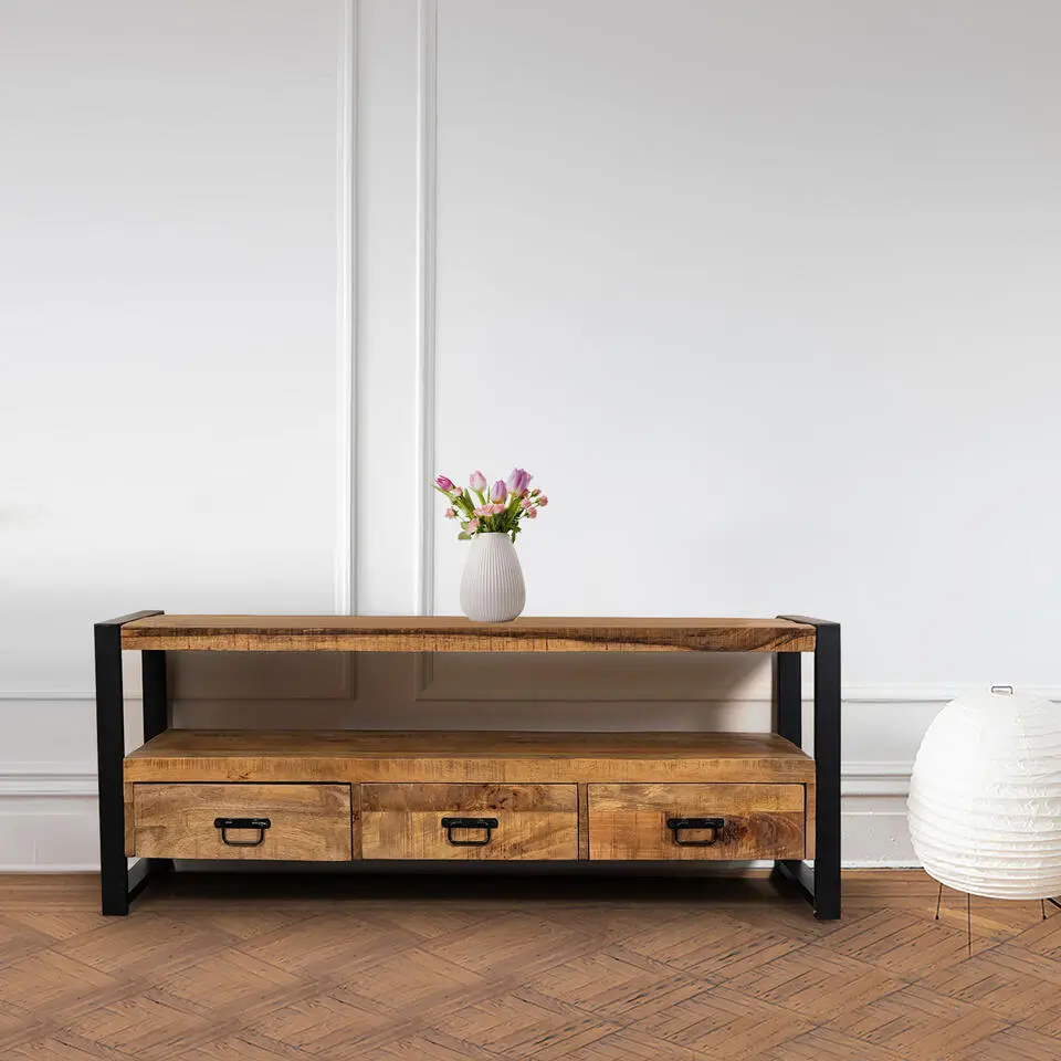 Nobe Interiors TV Meubel Britt 3 lades industrieel 150x45x60cm