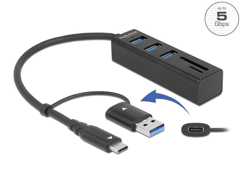 Delock USB-Hub 3.0 Typ-C   SD/MicroSD Slot 3-Port-USB-C-Hub mit SD und Micro SD Slot