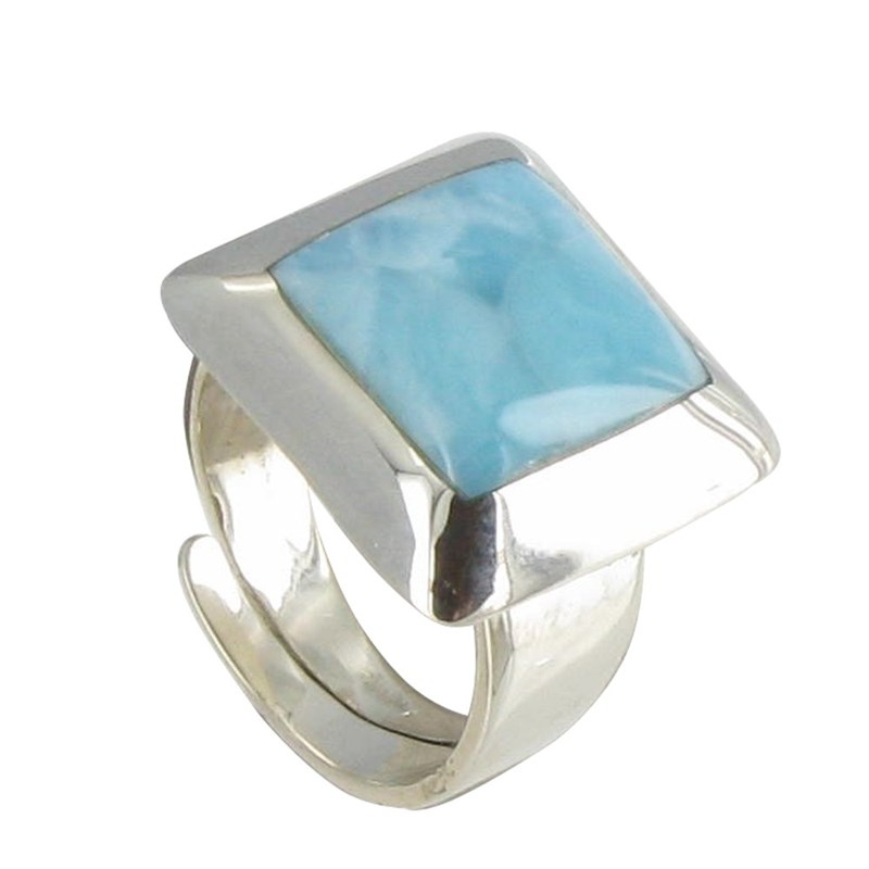 Bague Argent Carré et Larimar Dominicain