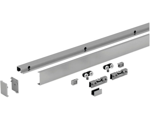 Pertura glazen schuifdeur complete set Glera Butterfly 02 900x2050 mm links incl. beslag Selir aluminium RVS look, verzonken greep