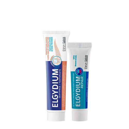 Elgydium Repair Gel Bucal Proteção Lesões Orais 15ml   Pasta Dentífrica Prevenção Cáries 75ml Pack