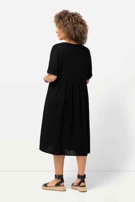 Kleid, Leinenmix, A-Linie, Rundhals, Halbarm
