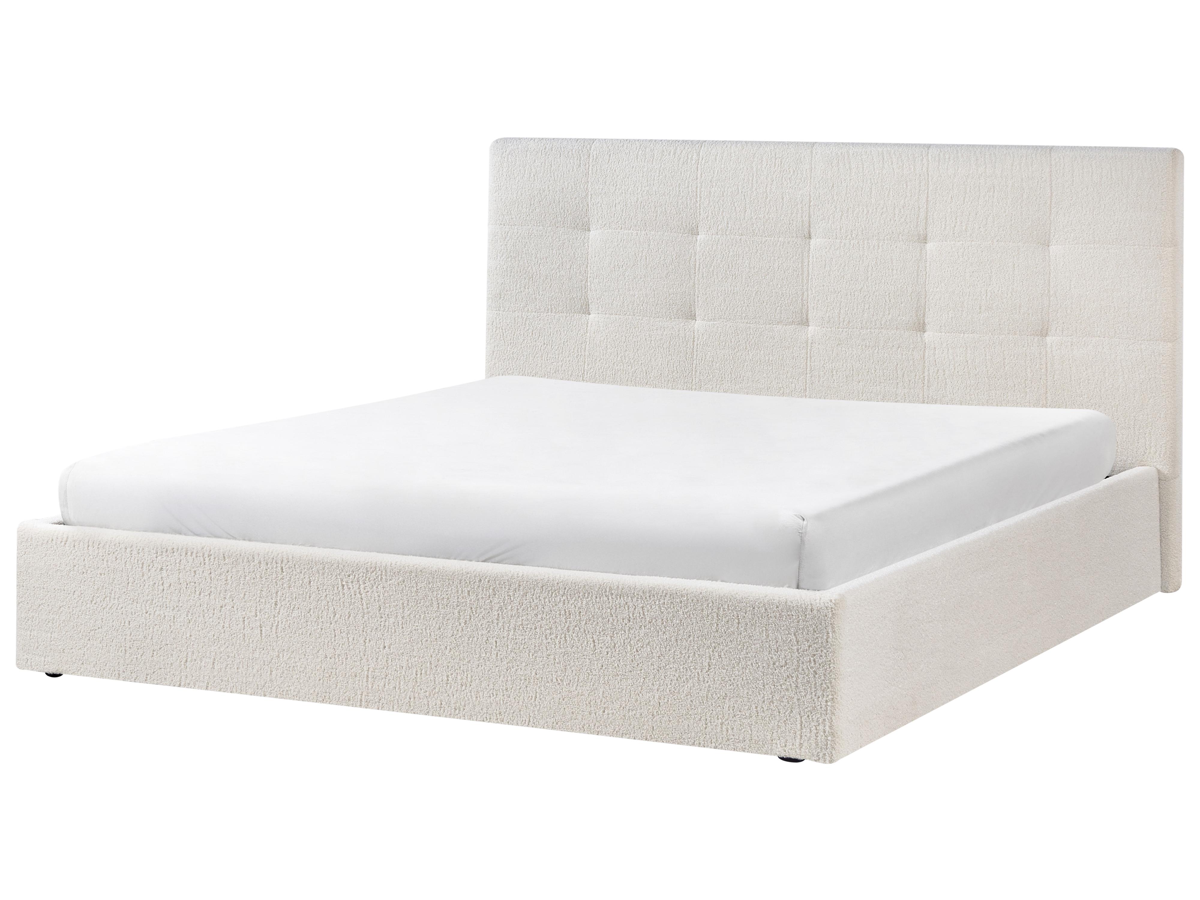 Bed met opbergruimte Bouclé LORIENT 180 x 200 cm Gebroken wit