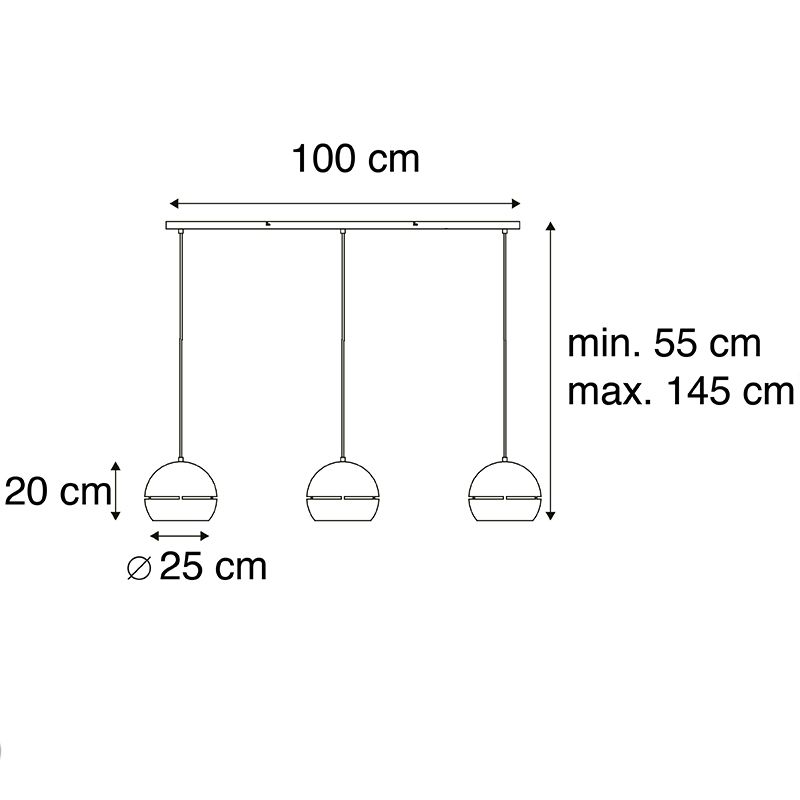 Design hanglamp zwart met gouden binnenkant 3-lichts - Buell