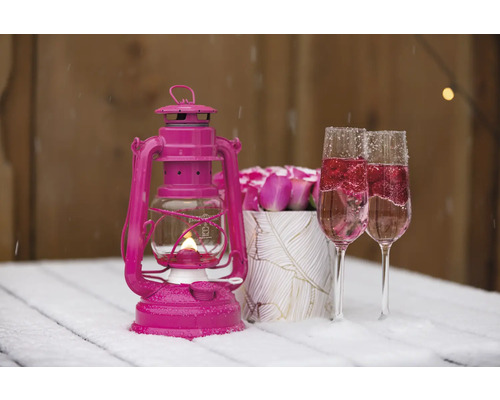 Stormlantaarn Feuerhand 15 x 26,5 cm staal glas roze