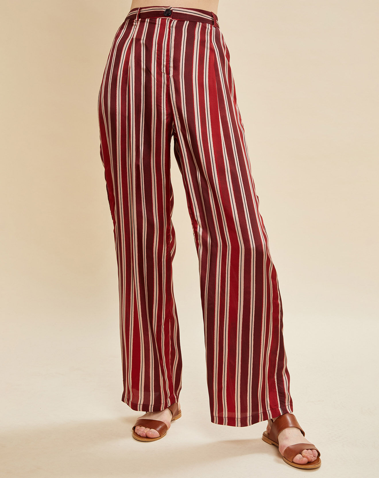 Chloé Stora Pantalon Poitiers rayé rouge