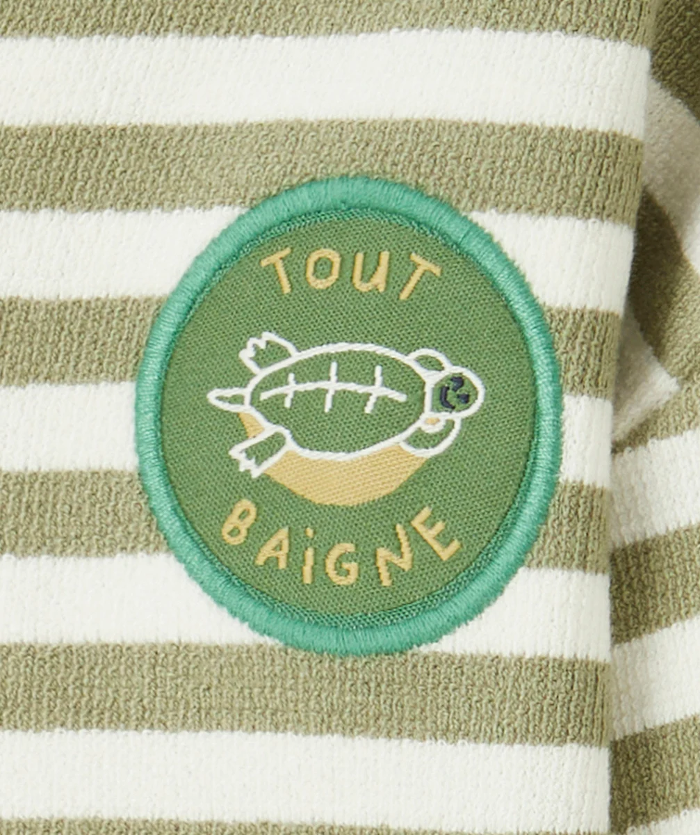 T-SHIRT BÉBÉ GARÇON EN COTON BIO IMPRIMÉ À RAYURES AVEC PATCH TORTUE