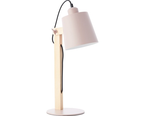 Tafellamp, 1-lichts, H 51,5 cm, draaibaar, beuken/roze