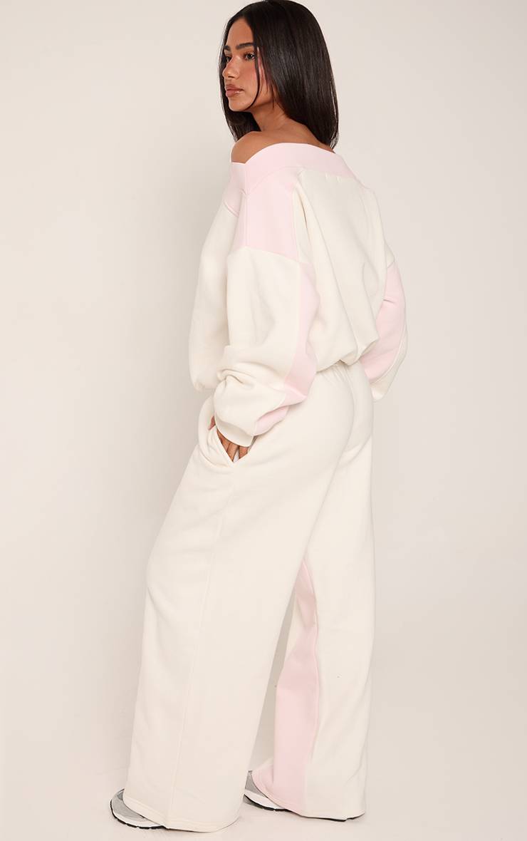 Rose Bébé Jogging Petite Taille À Jambes Larges Avec Bandes Contrastées Et Taille À Cordon