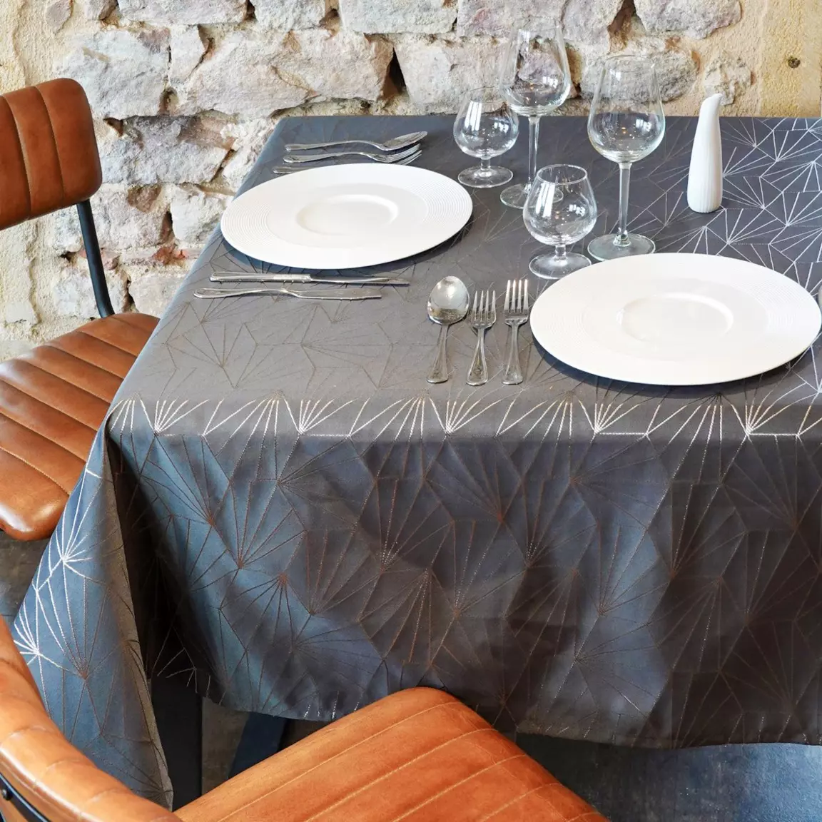 Nappe de Noël rectangulaire (145 x 240 cm) Facette Anthracite