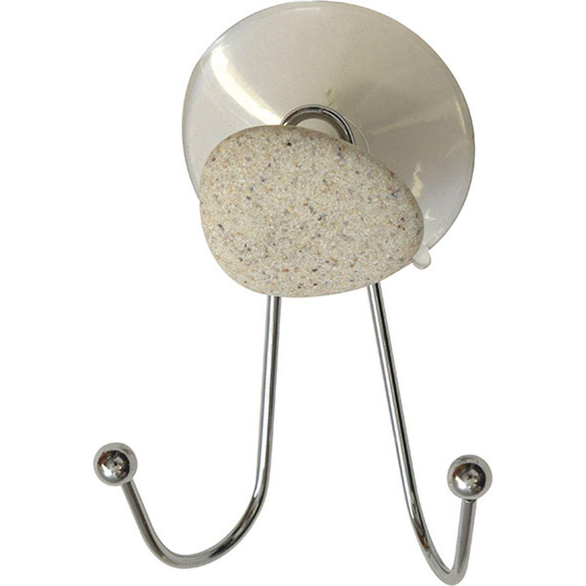 DOUBLE CROCHET METAL SUR VENTOUSE 1 DECO  GALET GRIS