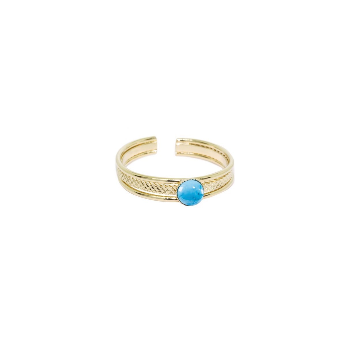 Bague ajustable pierres naturelles Turquoise raffinée dorée à  l'or fin 24K GAUFREE