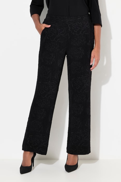 Jacquard-Jerseyhose, Blüten, weites Bein, Elastikbund