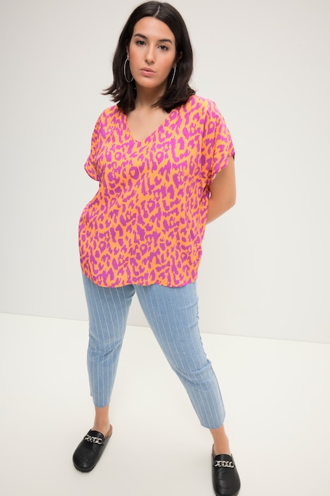Blusenshirt, oversized, Animal Print, V-Ausschnitt
