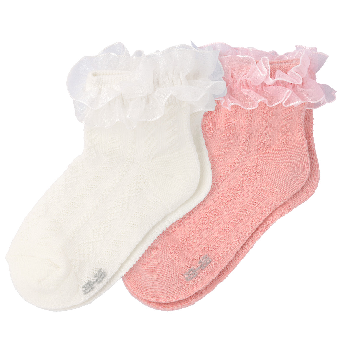 Topolino 2 Paar Mädchen Kurzsocken mit Rüschen cremeweiss / rosa
