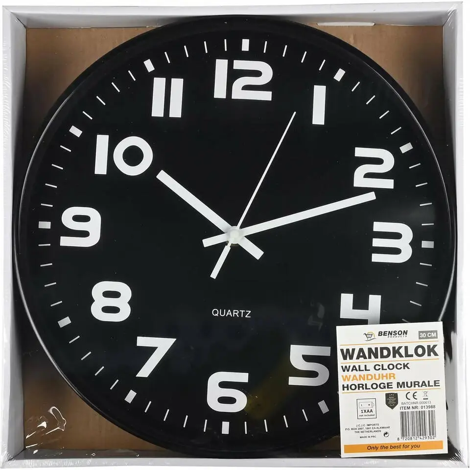 Benson Wandklok - zwart - D30 cm - modern design - stijlvol