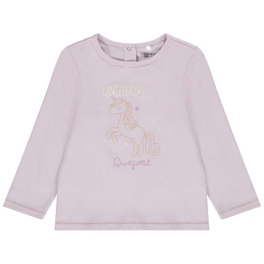 T-shirt manches longues en jersey print licorne pour bébé fille - Lilas
