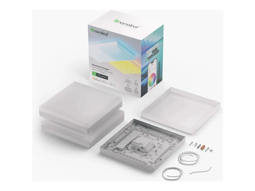 Nanoleaf Skylight Starter Kit - Loftslyspanel - LED - 300 x 300 mm - total: 50 W - RGB/varmt til køligt hvidt lys - 2700-6500 K - kvadrat (pakke med 3)