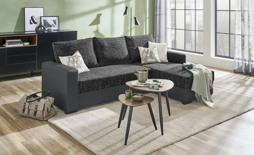 Ecksofa Navarra Schwarz, Anthrazit rechts