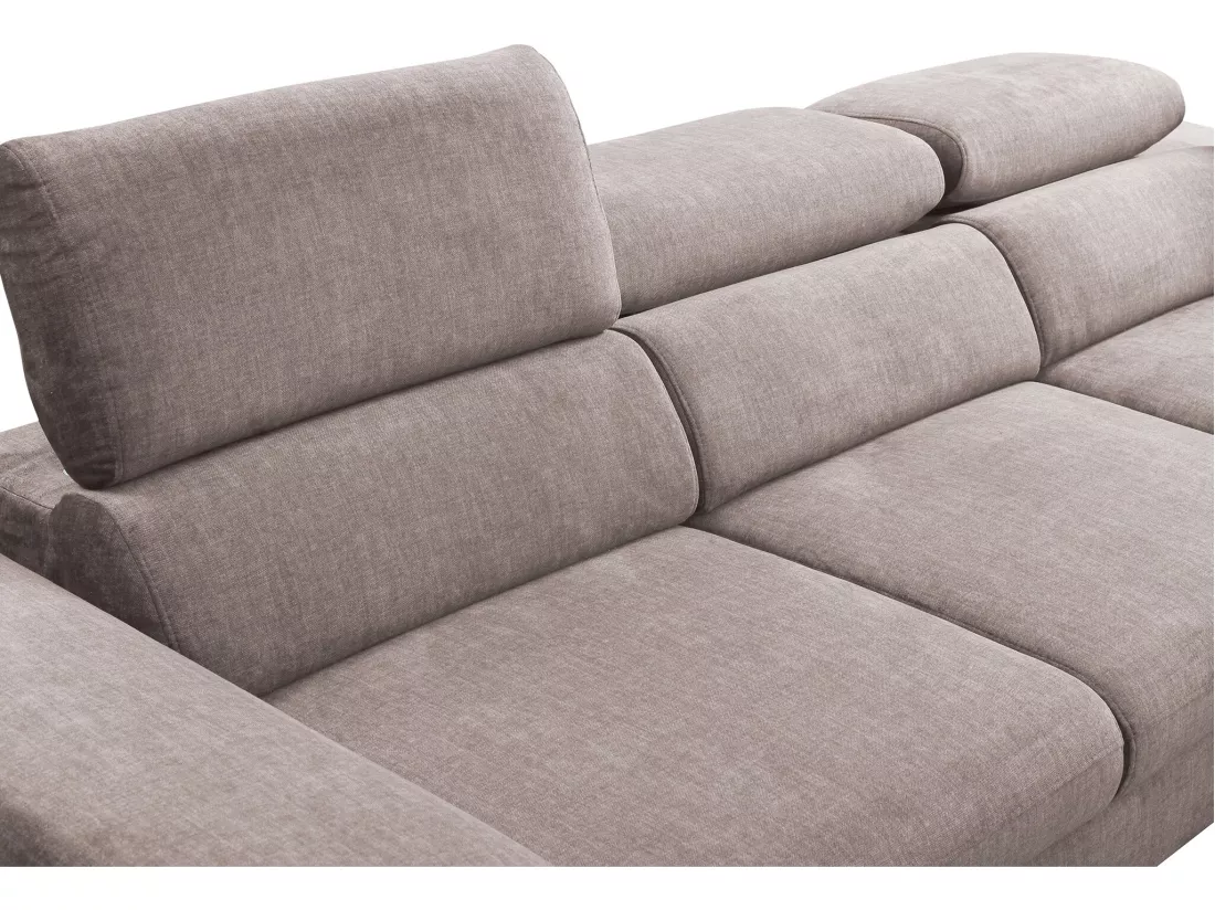 Grand canapé d'angle droit convertible en velours taupe SEPINA de Pascal Morabito