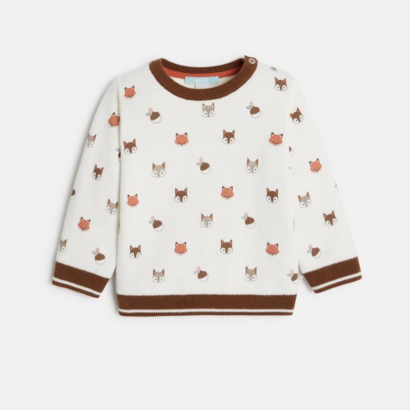 Pull épais maille tricot imprimé animaux blanc bébé garçon Blanc