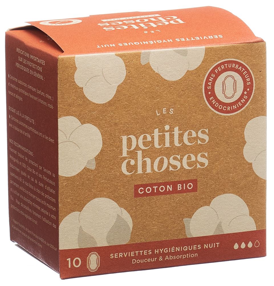 LES PETITES CHOSES Damenbinden<br>10 Stück, Nacht Coton Bio
