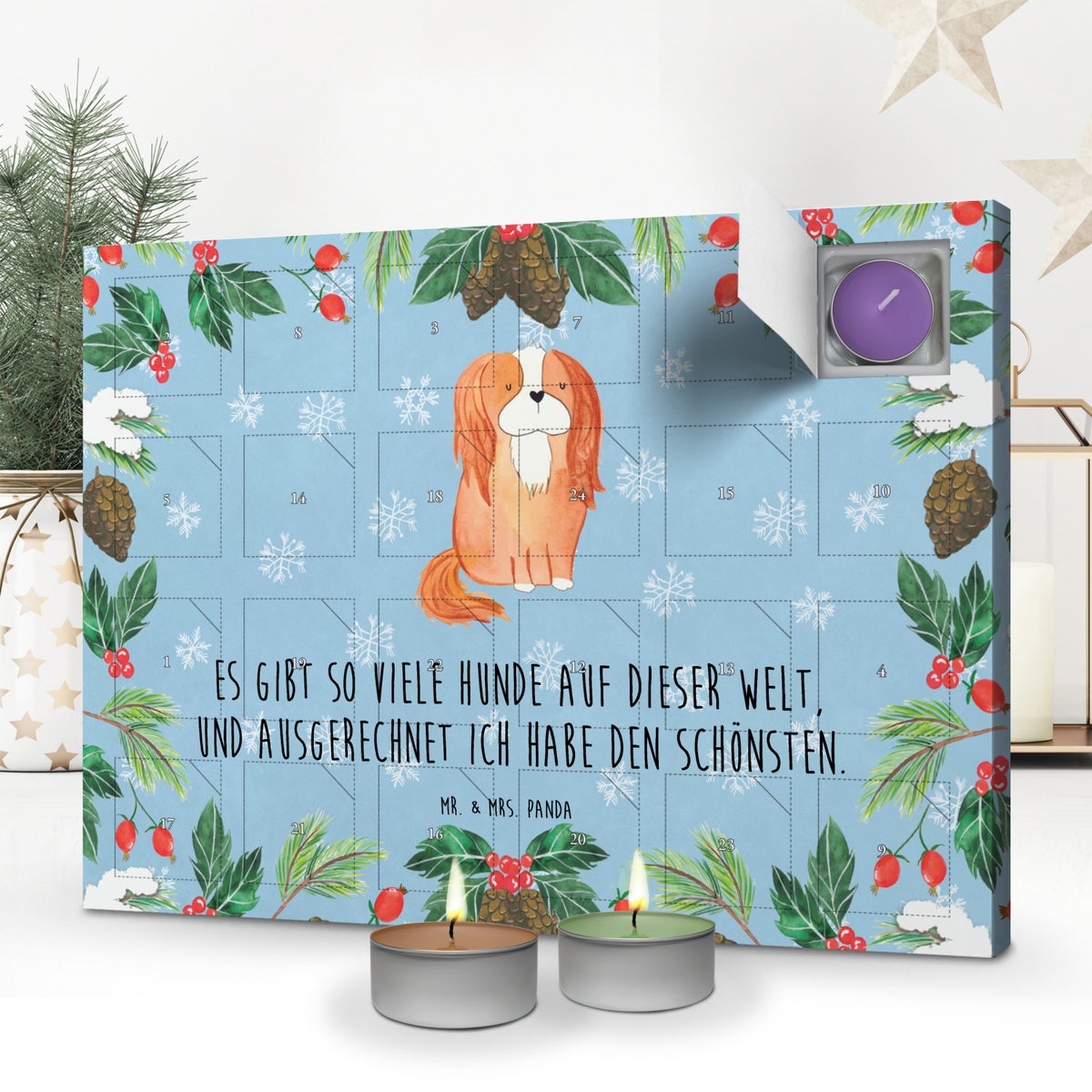 Mr. & Mrs. Panda Geurkaars Adventskalender Hond Cavalier King Charles Spaniel - Pastelblauw
