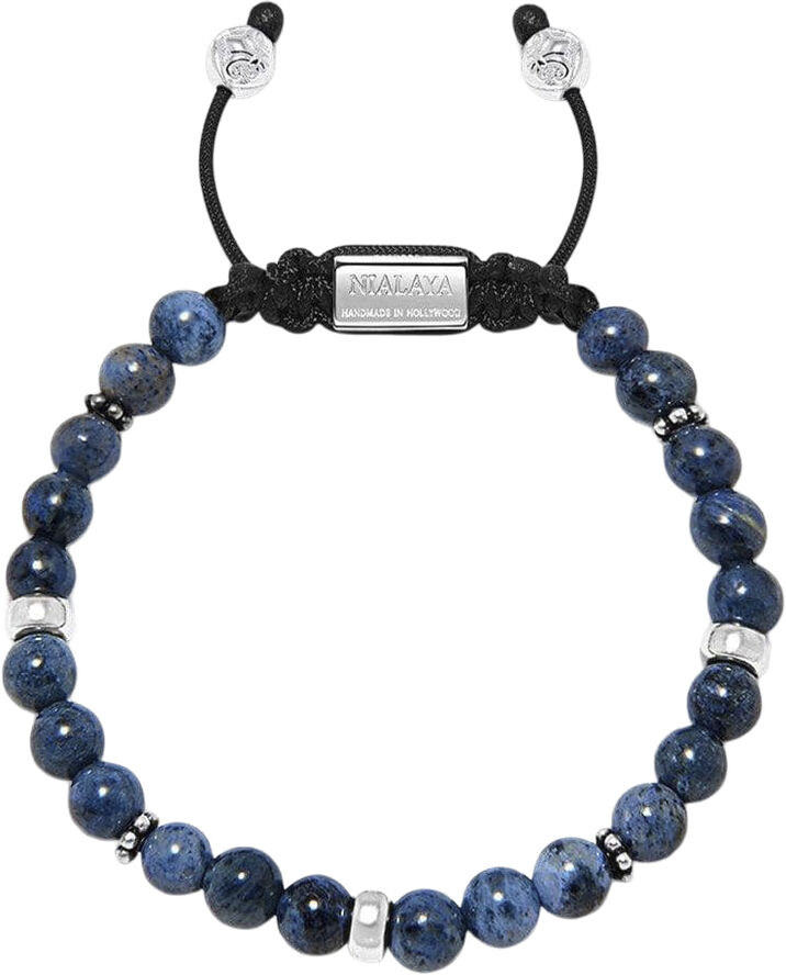 Nialaya Men's Beaded Bracelet With Blue Dumortierite And Silver Blue