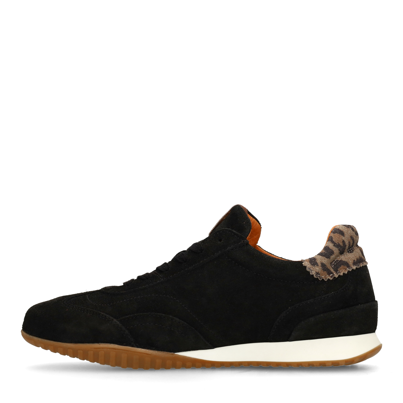 Zwarte suède sneakers met leopard details