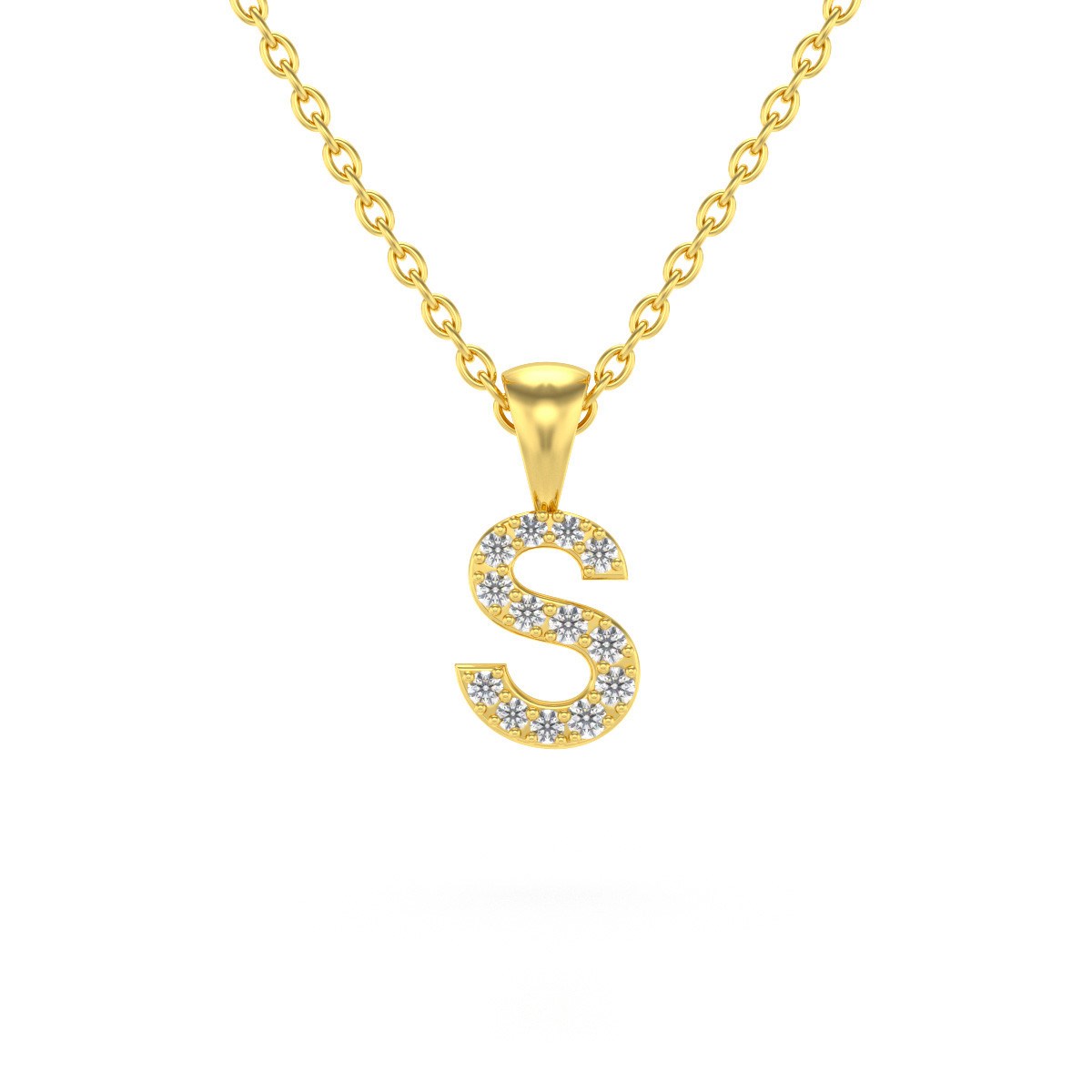 Collier Pendentif ADEN Lettre S Or 750 Jaune Diamant Chaine Or 750 incluse 0.72grs