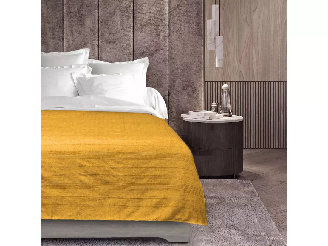 Plaid Lucile en polycoton curry 180x220