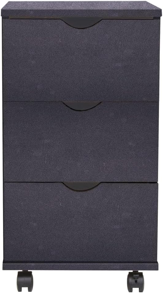 Schubladenelement auf Rollen, 33x45x60 cm, Schwarz, Holzwerkstoff, 3 Schubladen, mobiler Rollcontainer für Büro & Zuhause, vielseitiger Stauraum