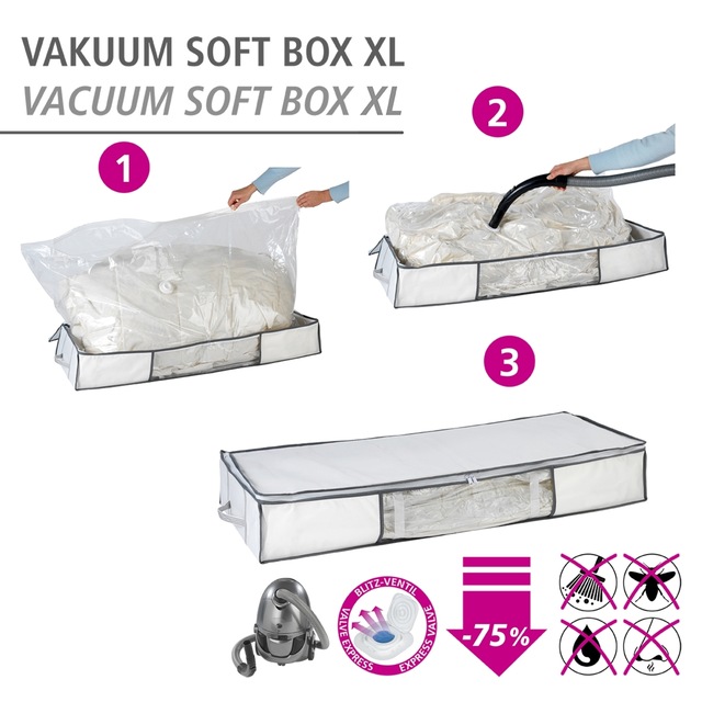 WENKO Unterbettkommode »Vakuum Soft Box XL« integrierte Vakuum-Tasche & Blitzventil, bis zu 75 % Platzersparnis