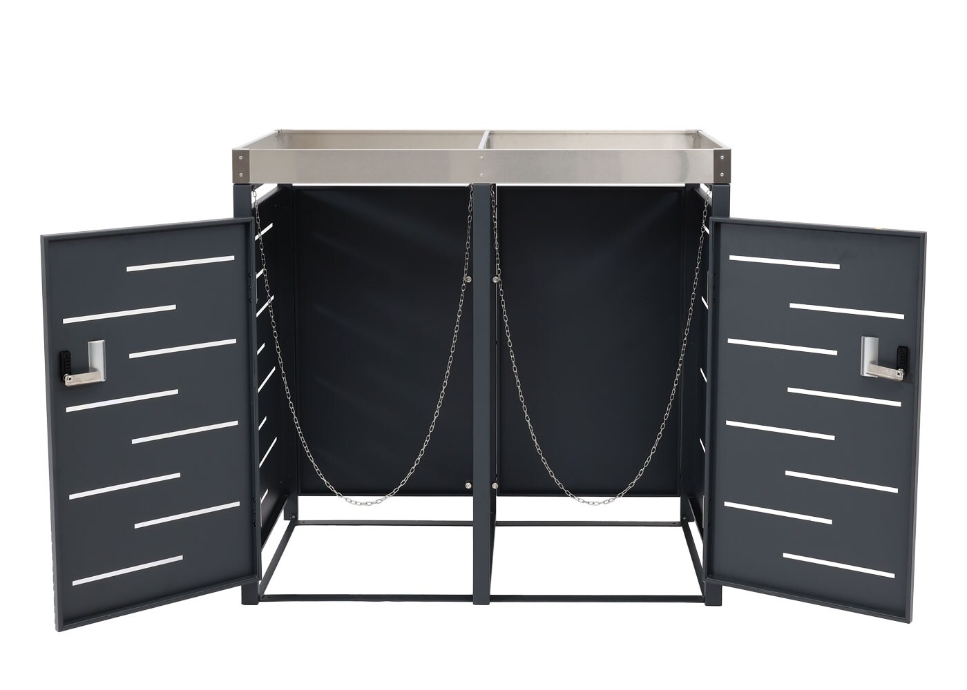 2er-Mülltonnenverkleidung MCW-H40b, Mülltonnenbox, Pflanzkasten Edelstahl-Metall-Kombi 39kg 110x115x62cm erweiterbar
