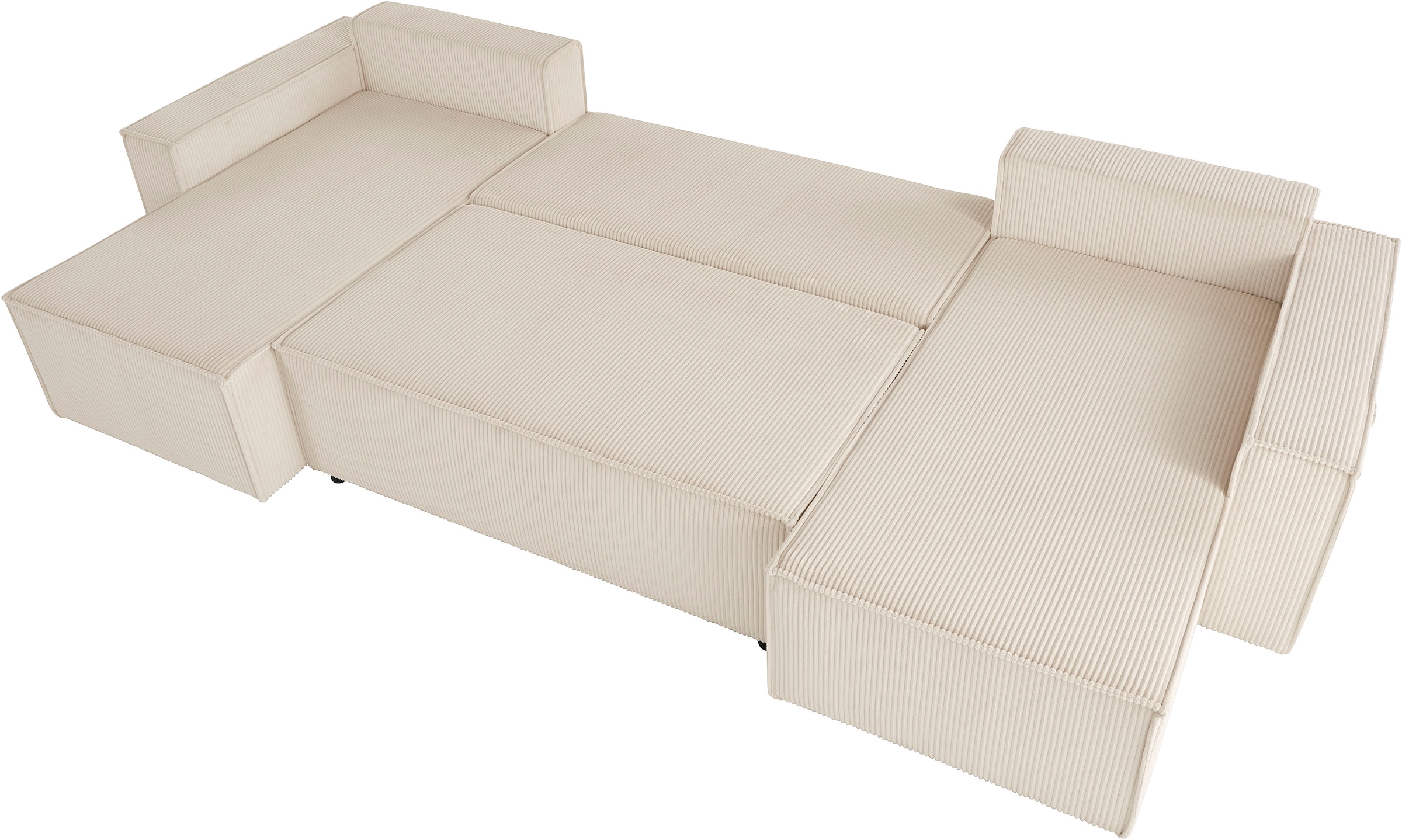 GOODproduct Wohnlandschaft »CASSI, 311 cm, U-Form, Schlafsofa, Bettkasten, Boxspringfederung, Cord« Schlaffunktion (133/270cm), Bettkasten, Seitentaschen, Cord-Bezug