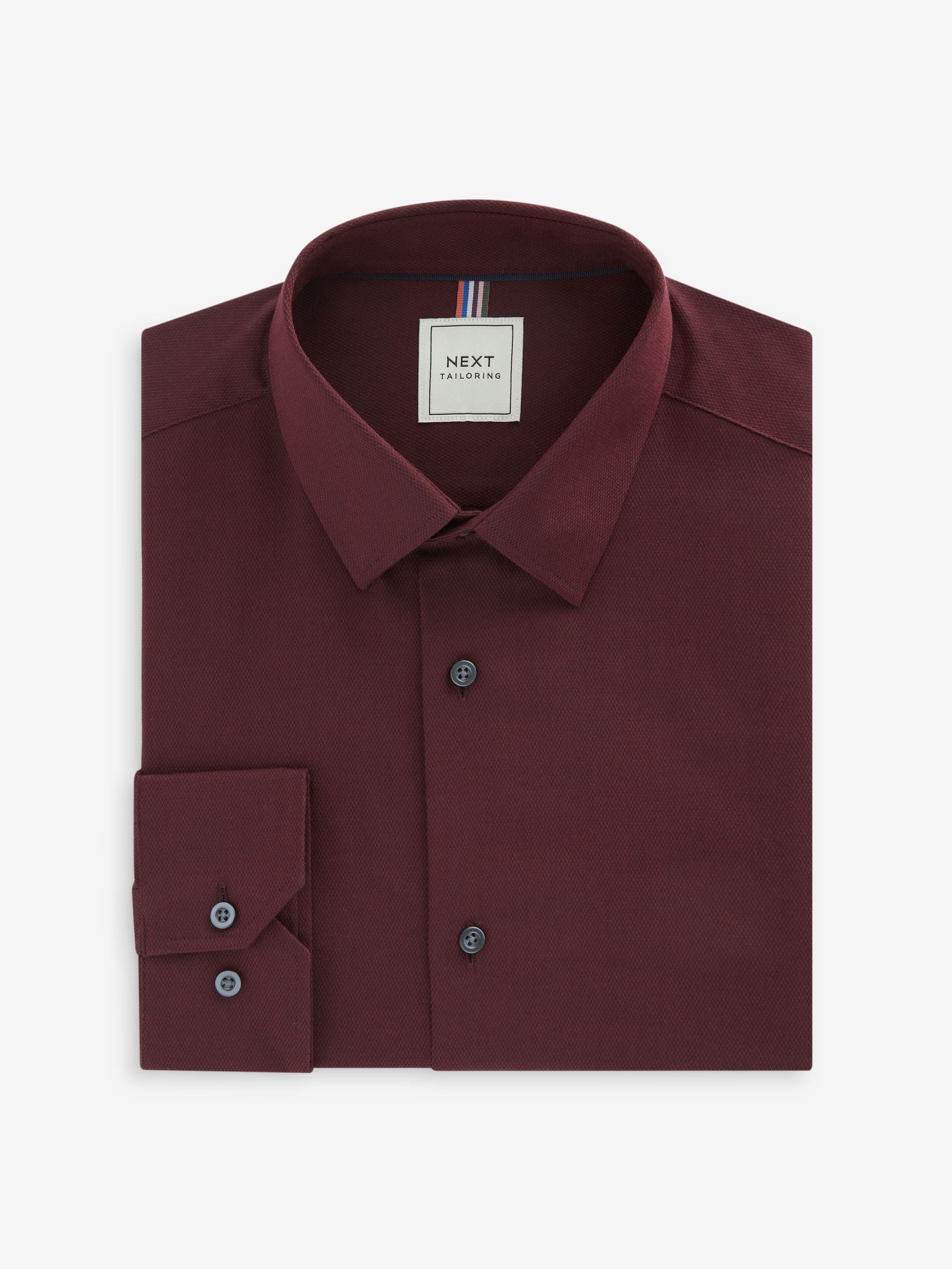 Bordeauxrood - Normale Pasvorm - Onderhoudsvriendelijk, getextureerd, slim fit overhemd met enkele manchet