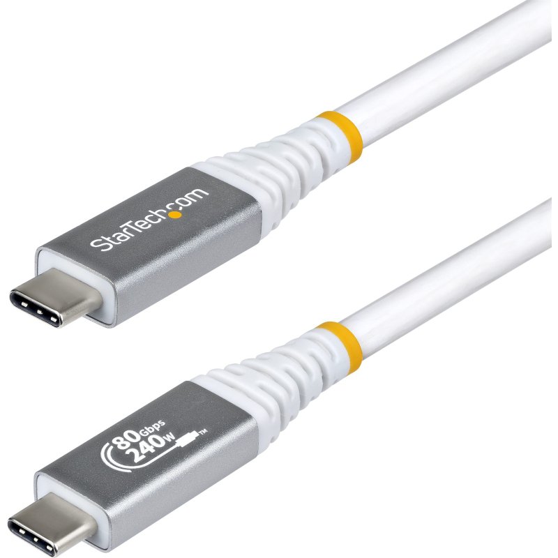 StarTech.com Câble USB4 de 1 m, 80 Gbps, Câble USB-C Certifié USB-IF, 240 W PD, 8K 120 Hz/4K 240 Hz DP2.1 DP80, Compatible Thunderbolt 4 - Cordon USB-C Blanc