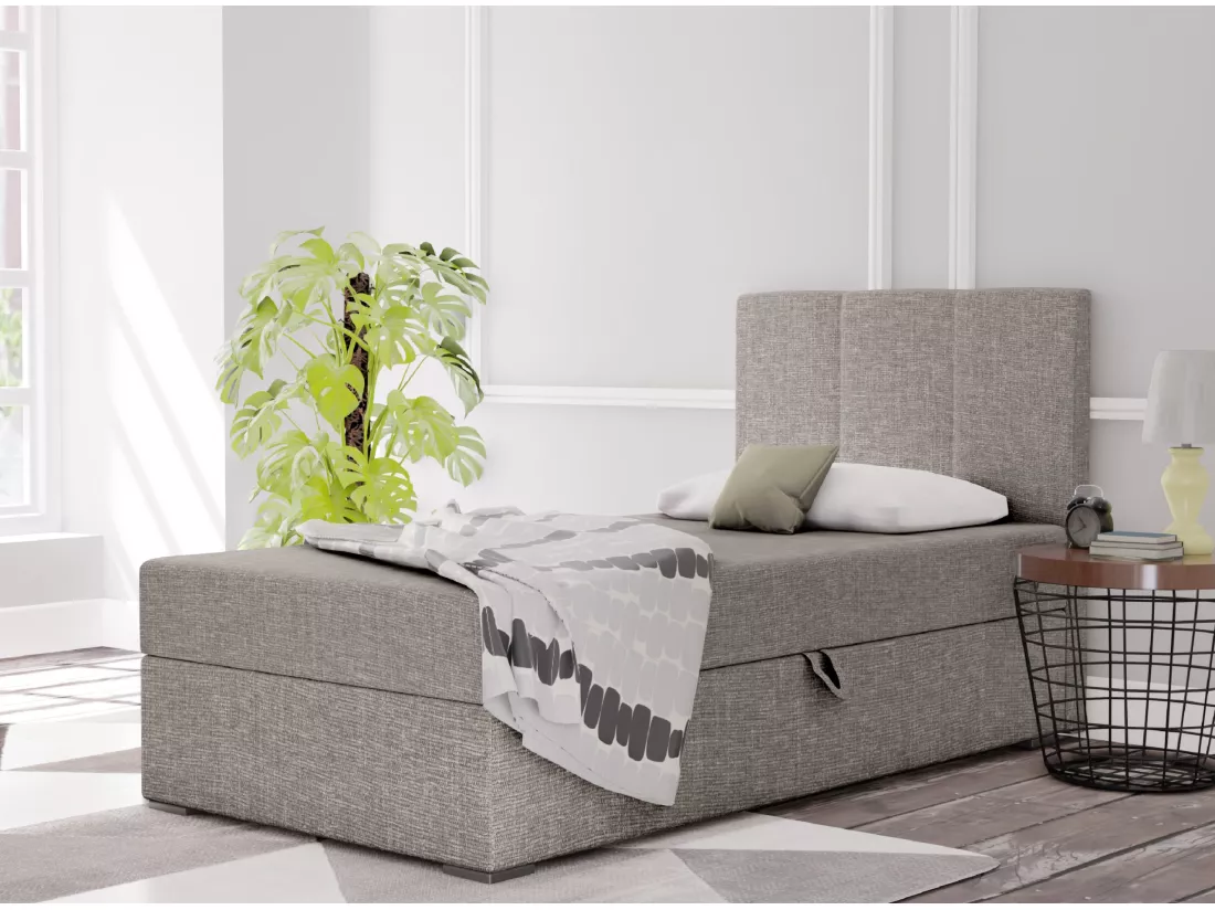 LIT BOXSPRING avec coffre de rangement Monaco Mini Basic côté droit, 90x200 cm, Lux 05 (Gris clair)
