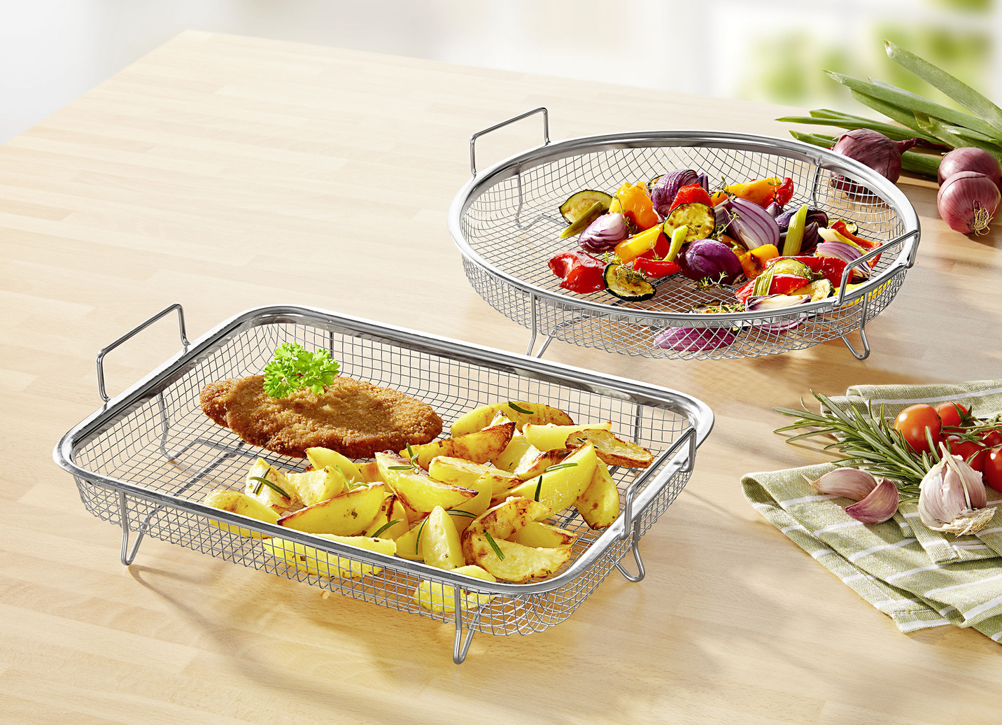 Grillkorb-Set, 2-teilig, aus rostfreiem Edelstahl