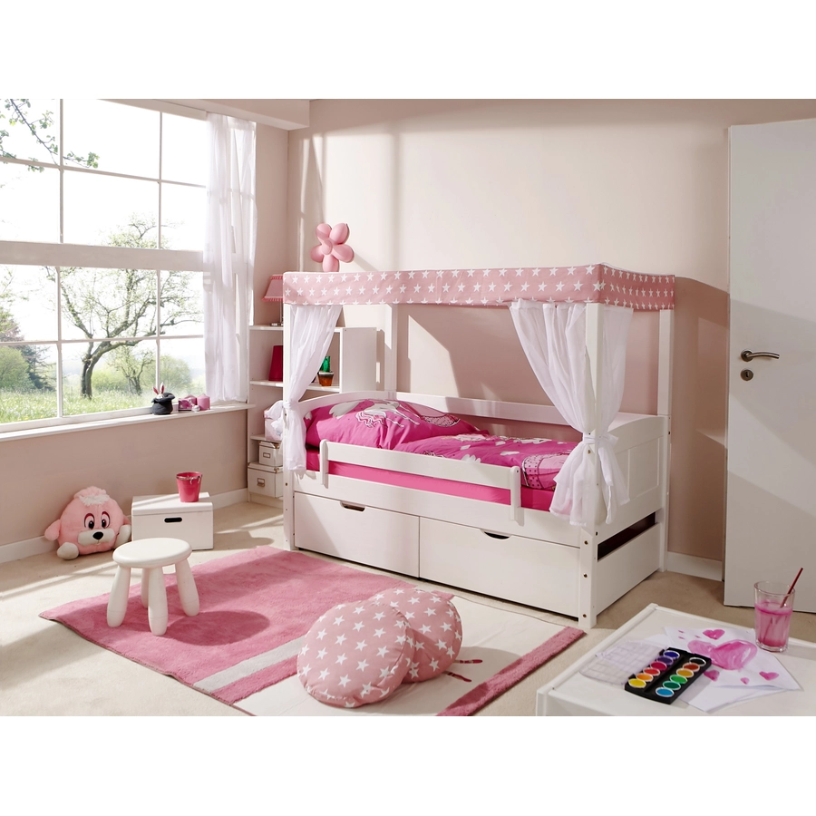 TiCAA Himmelbett Mini 2 Schubladen Stern Rosa