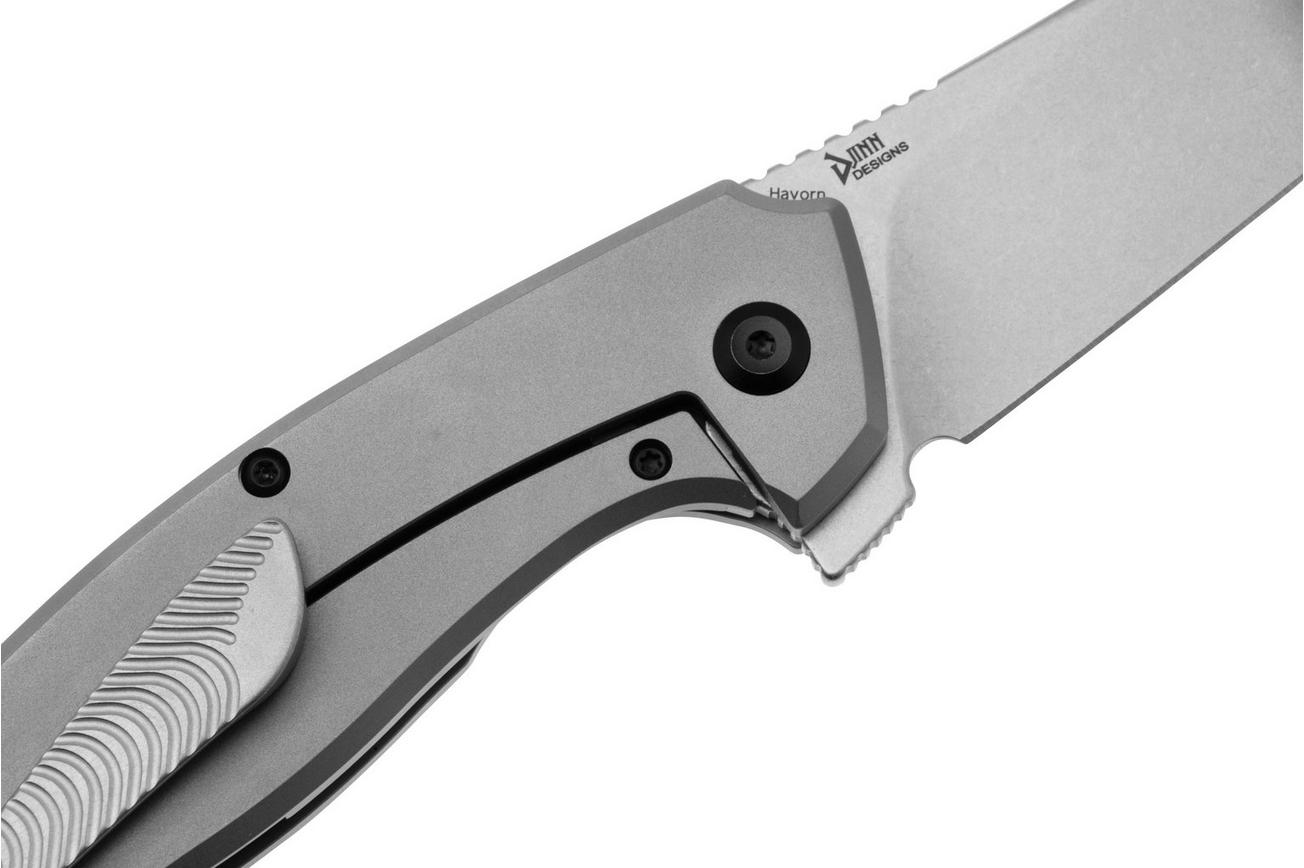Kansept Havørn K1069A2 Stonewashed CPM S35VN, Titanium, Rose Pattern Black & White Carbon Fiber Inlay, zakmes, Djinn design