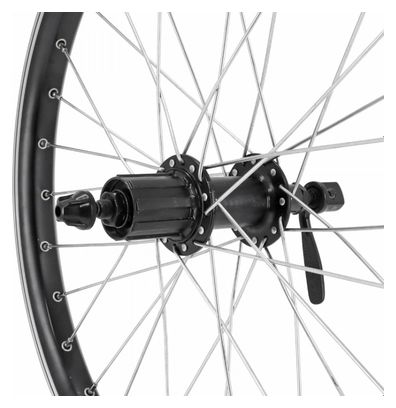 Roue vtt 20  kargo - vae - e-bike arriere disc et v-brake noire double paroi avec oeillets moyeu 500 cassette 10-9-8v. (renforce) rayon zing jante 25c 32 rayons