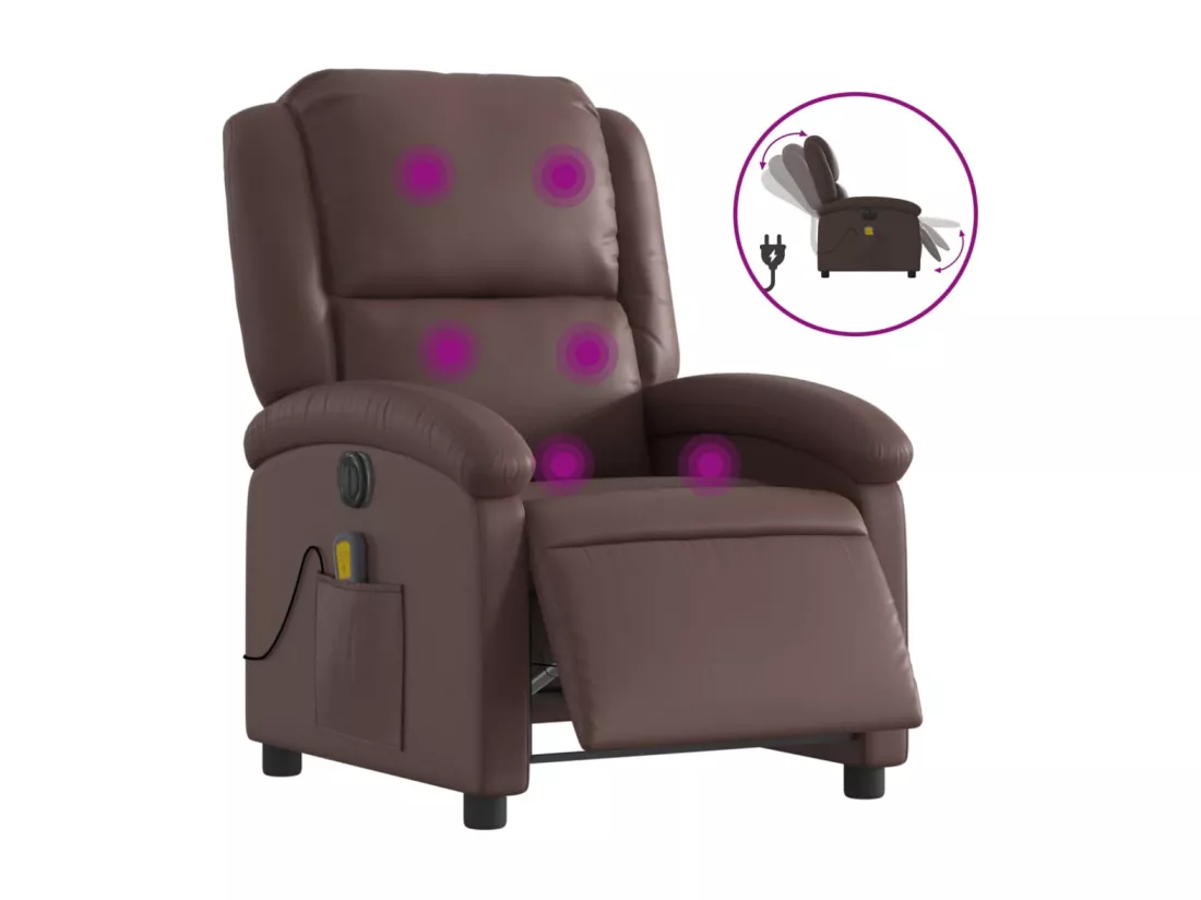 Fauteuil massant inclinable électrique marron similicuir