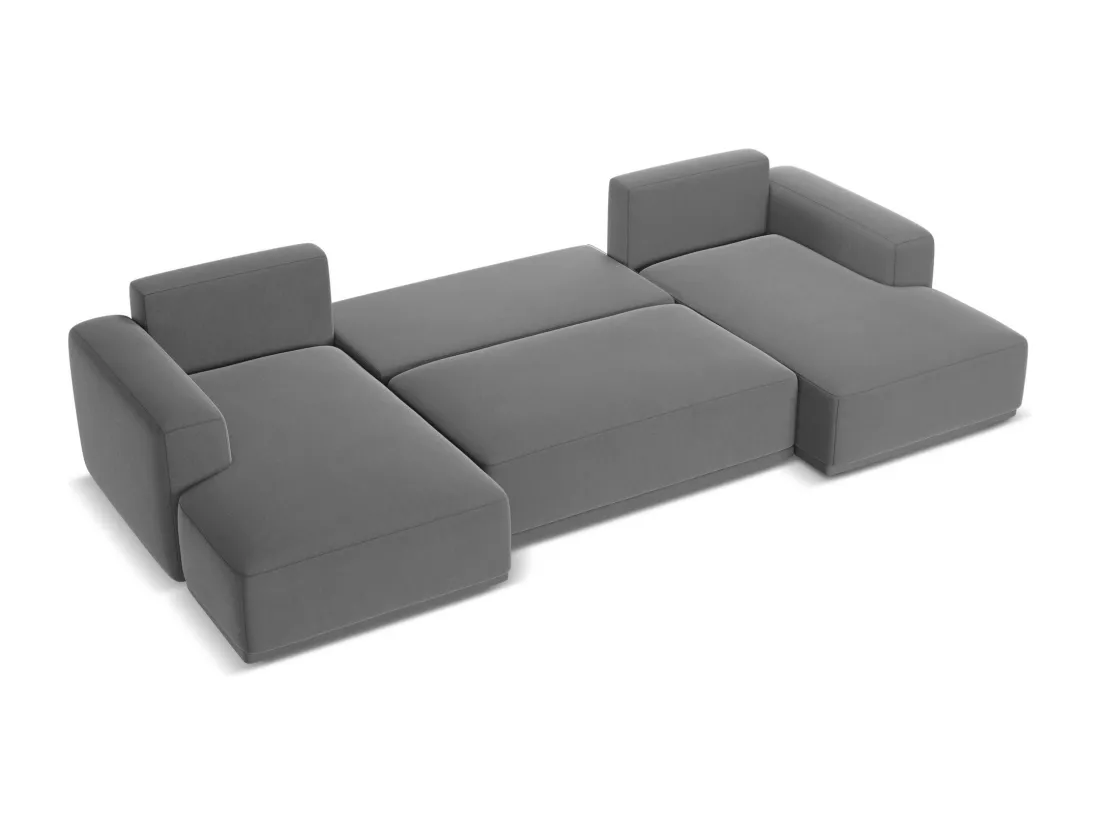 Canapé d'angle panoramique convertible en velours - gris - KAILA