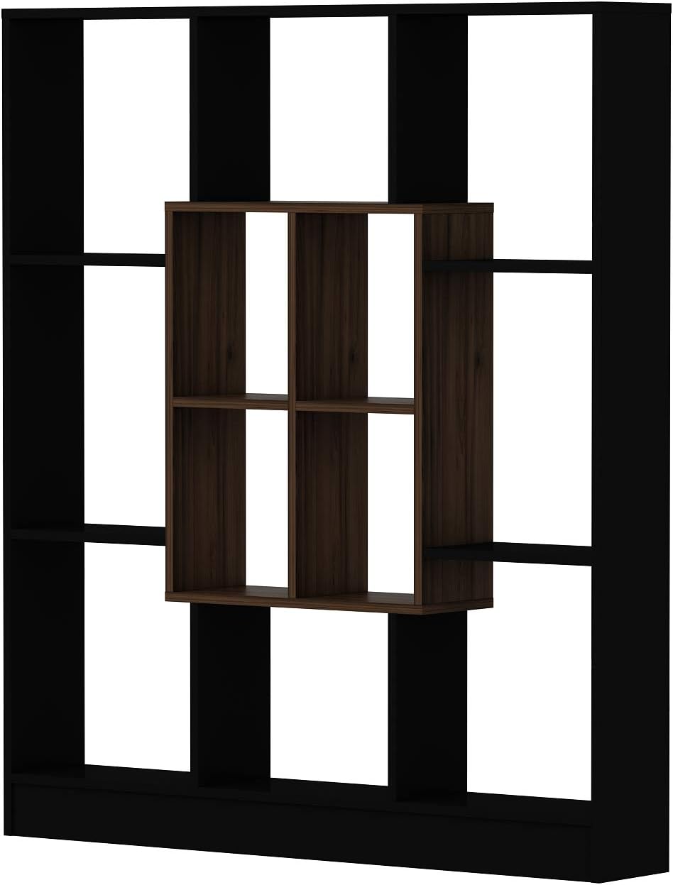 Homidea Mars Bücherregal - Standregal - Büroregal - Raumteiler in trendigem Design (Schwarz/Nussbaum)