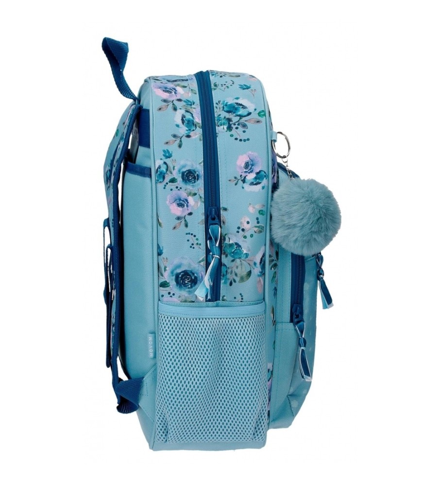 Mochila Joumma Bags MovomWild Flowers adaptável ao carrinho azul - 30x38x12cm