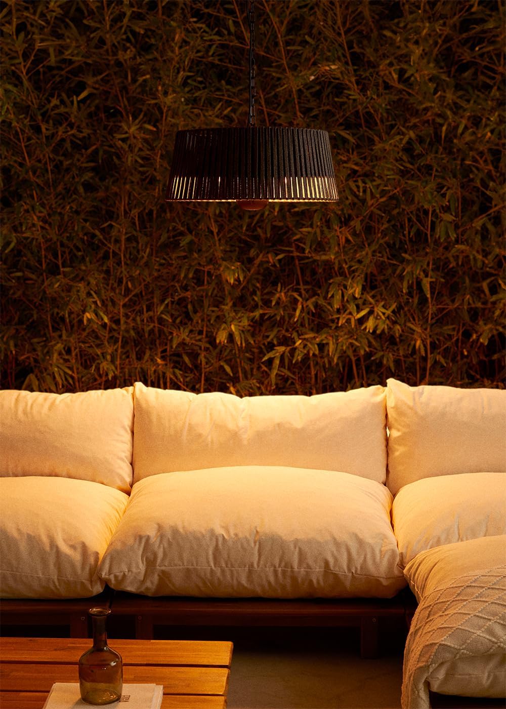 CREATE/HANGING HEATER/Halogen-Infrarot Heizstrahler Grau mit LED-Beleuchtung und Fernbedienung für Terrassen, Garten und Außenbereiche / 1800W Deckenheizstrahler, 3 Heizstufen 800-1000-1800W, IP24