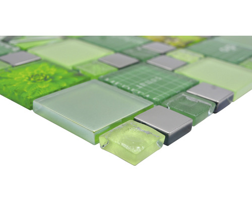 Glasmozaïek XCM MC559 29,8x29,8 cm zilver/groen
