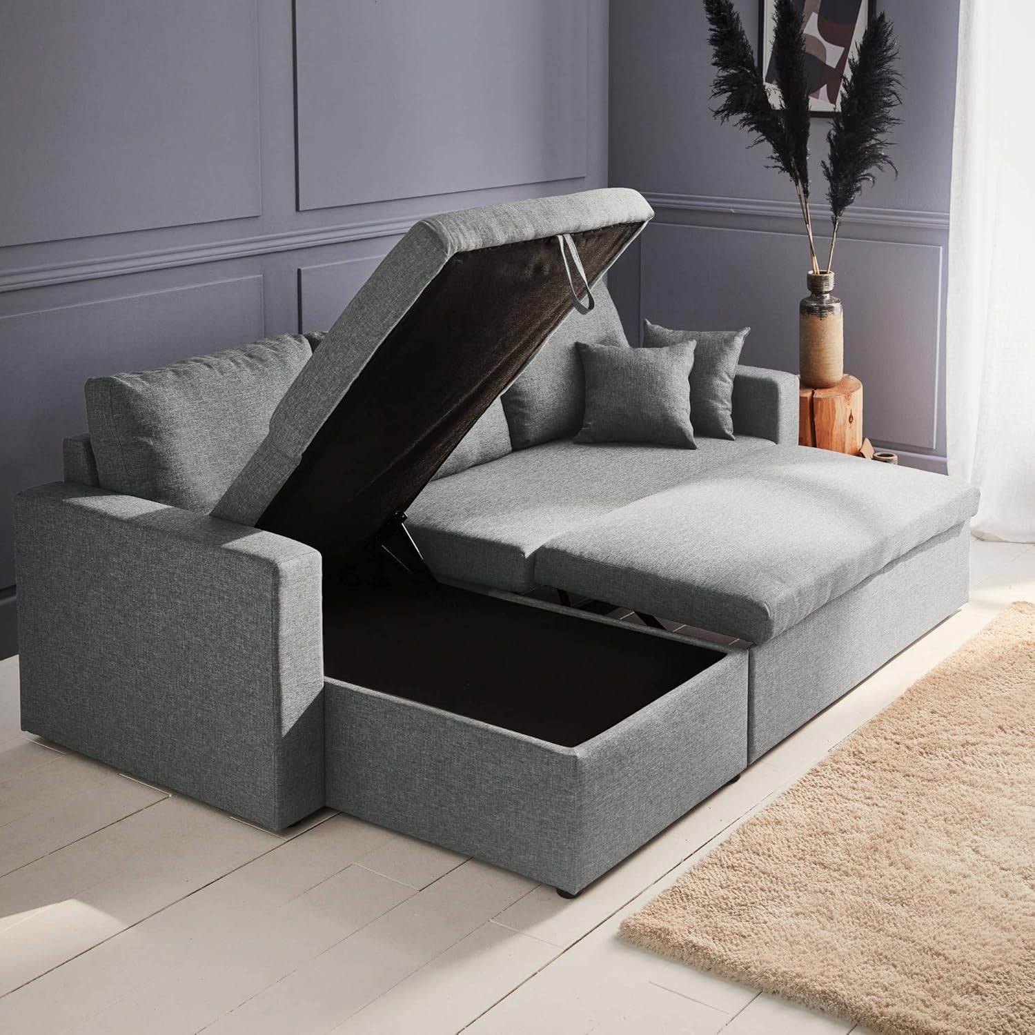 sweeek - Ecksofa wendbar Stoffsofa IDA - 3-Sitzer, Stauraum, mit Schlaffunktion