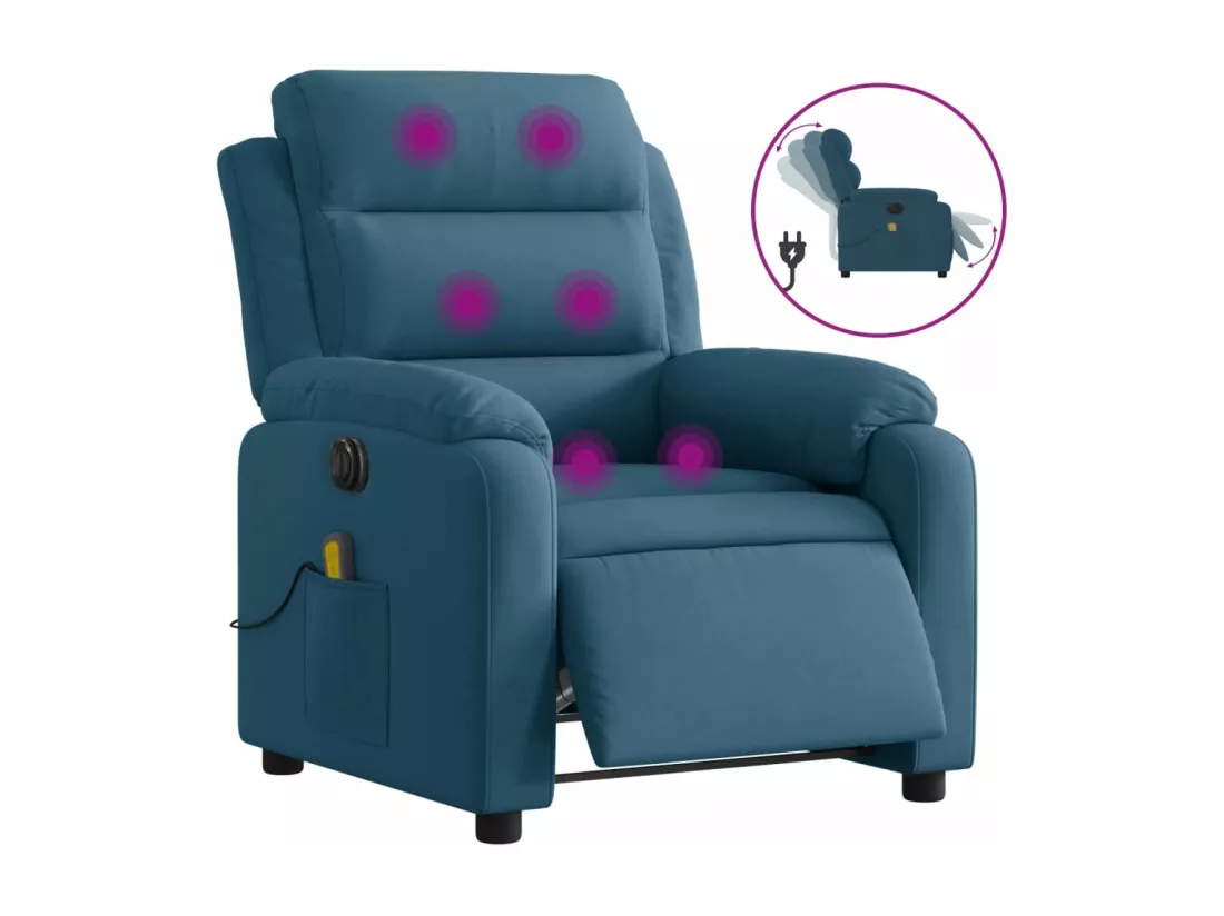 Fauteuil inclinable massant électrique bleu velours